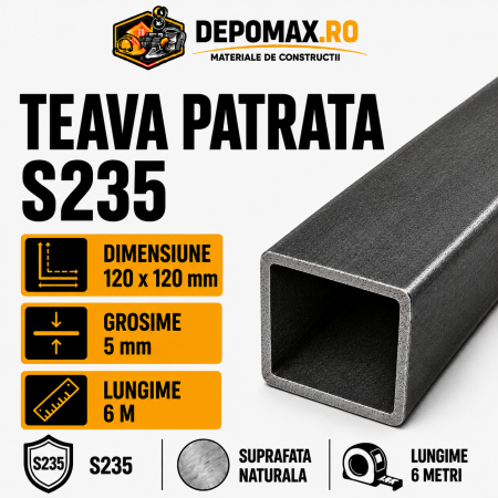Teava patrata 120 x 120 x 5 mm, 6 metri